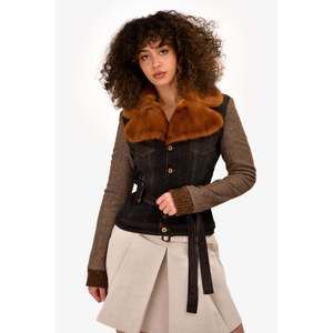 D&G Dolce & Gabbana Blue Denim Mink Fur Collar Jacket Size 42